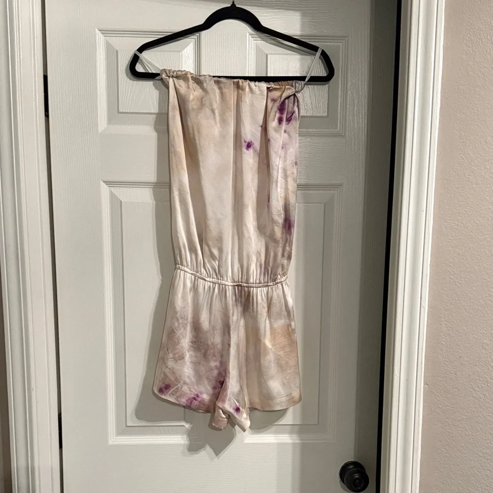 ALEXIE Silk Strapless Tie-Dye Romper-Sz M - Picture 2 of 4